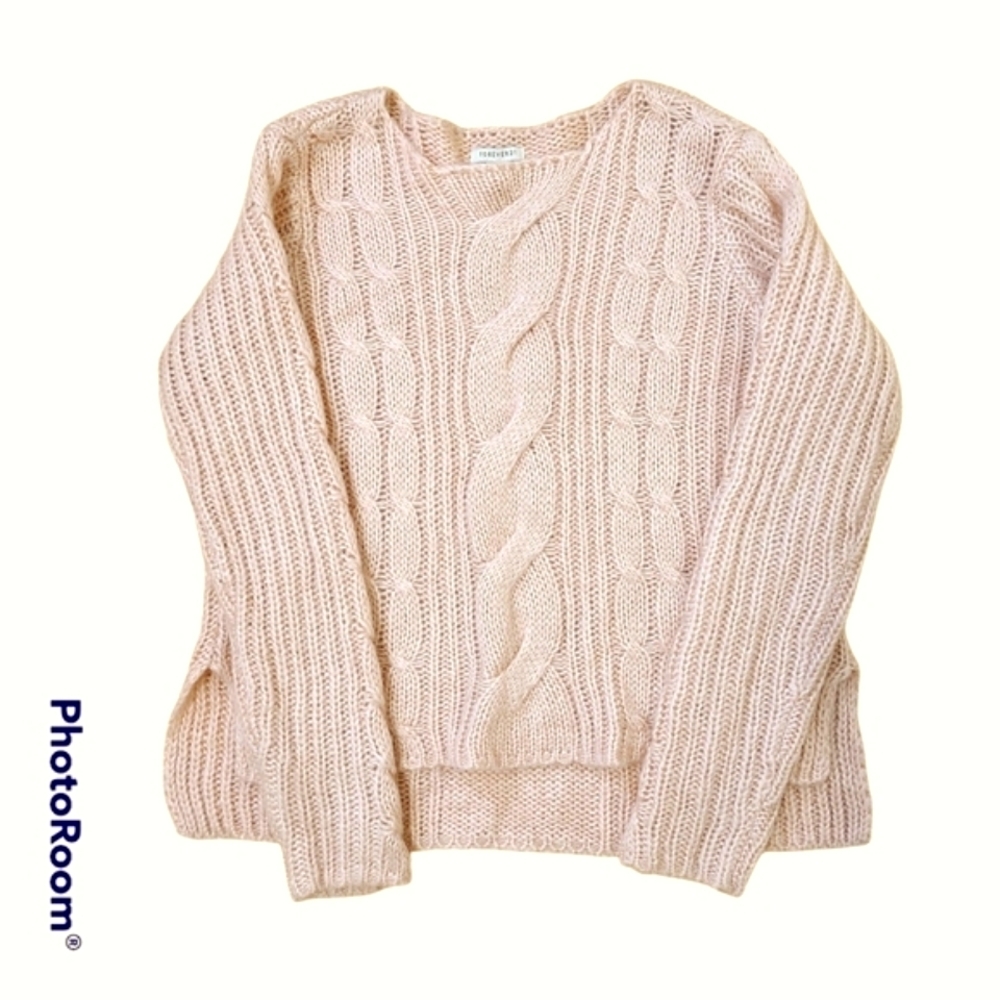 Forever 21 Blush Pink Cable Knit Girl's Sweater - Size Small
